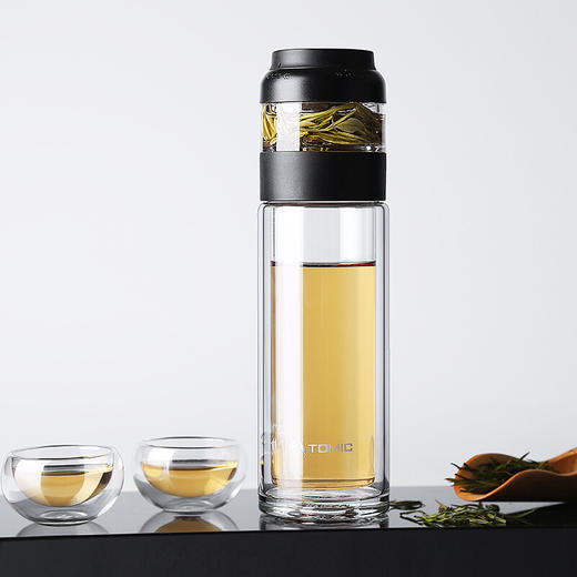特美刻（TOMIC）玻璃杯双层玻璃杯男女士便携过滤水杯子茶水分离创意随手泡茶特美赢杯 TG82001 280ML 绅士黑 商品图5