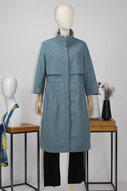 FOCALS福柯斯新款宽松休闲立领七分袖中长款外套风衣F2YAF056BA 商品图5