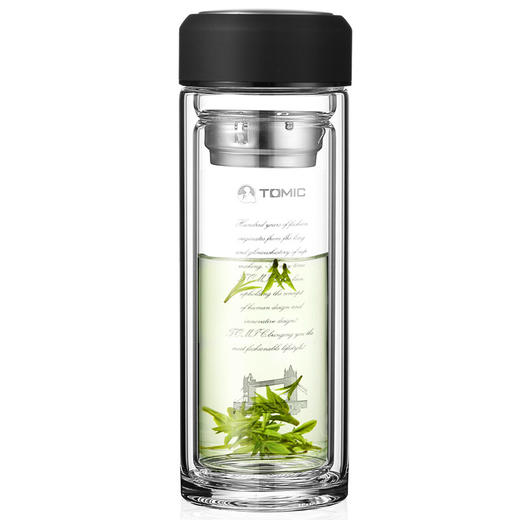 特美刻（TOMIC）双层玻璃杯男商务玻璃水杯透明家用茶杯车载便携隔热泡茶杯子特美赢杯TG9502G 黑色360ML 商品图7