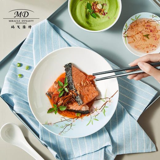 【6F】玛戈隆特 4人骨瓷餐具套装碗碟套装 轻奢中式家用碗盘碟 礼盒包装 20头雨花轩 20头（4人份） 商品图3