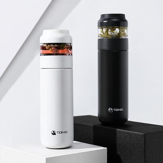 特美刻（TOMIC）茶水分离保温杯304真空不锈钢办公室功夫茶杯便携车载水杯子特美赢杯TW00023 黑色400ML 商品图5