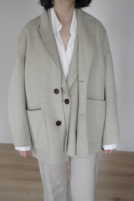 Puree｜#0315 羊绒羊毛混纺拼接设计oversized夹克 [黑 / 燕麦 / 绿] 商品图5