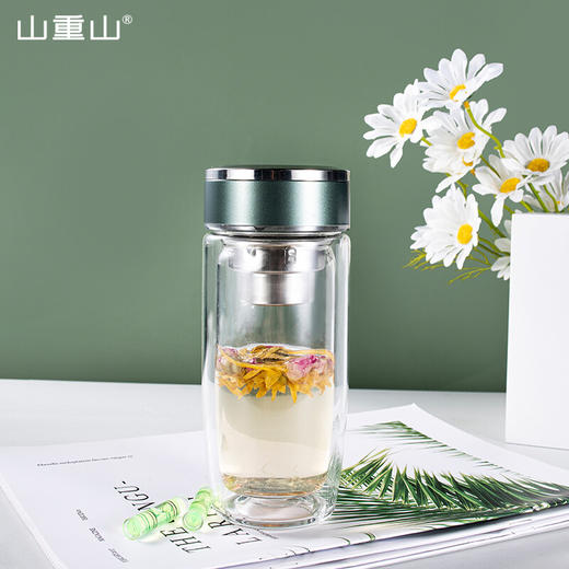 山重山玻璃杯双层耐热便携高档保温水杯女透明创意男士水晶泡茶茶水分离杯子 （圆通）双层随手杯320ml 商品图0
