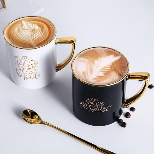 TOMIC特美刻茶杯陶瓷/马克杯 北欧风简约描金陶瓷马克杯创意情侣水杯早餐咖啡牛奶杯子 TC85001 300ml 白色 商品图5