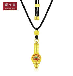 周大福传承如来敦煌四季平安足金黄金莲瓶珐琅吊坠挂坠R24930