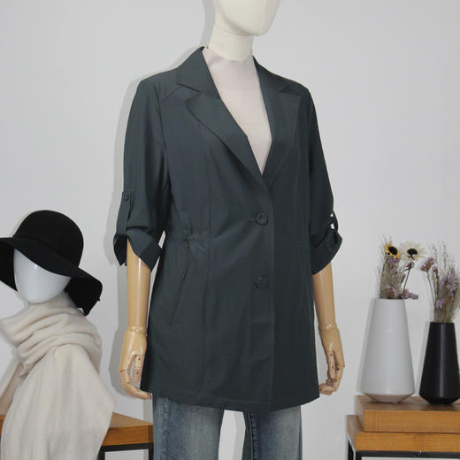 FOCALS福柯斯女装新款修身七分袖西装领短款风衣外套FRGAF158 商品图1