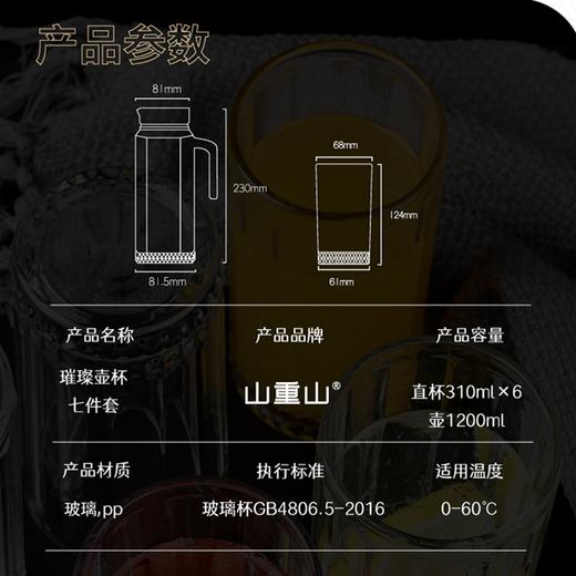 山重山 冷水壶 大容量玻璃杯套装花茶果汁杯热饮家用玻璃凉水壶水杯套装 一壶六杯 【顺丰】璀璨水壶+6只直杯 商品图6