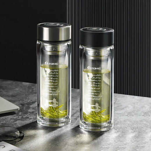 特美刻（TOMIC）双层玻璃杯男女士家用高档带过滤网茶杯商务办公水杯隔热透明特美赢杯子TG82003本色360ML 商品图7