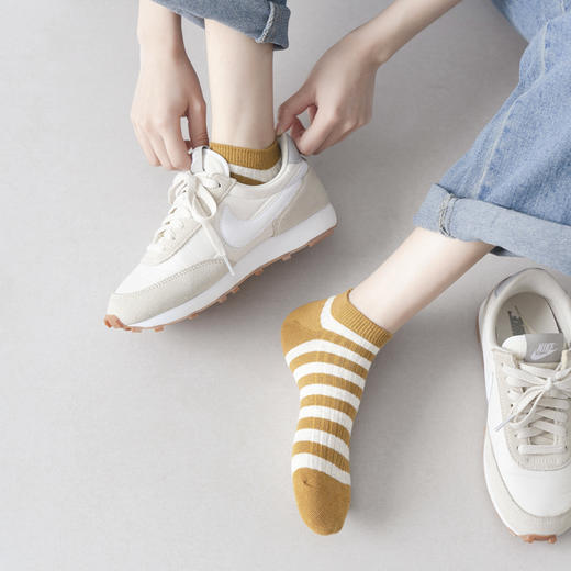 【女士粗条纹船袜】日式简约无印春夏款长绒棉双针条纹款女式高筒船袜良品休闲女袜 商品图9
