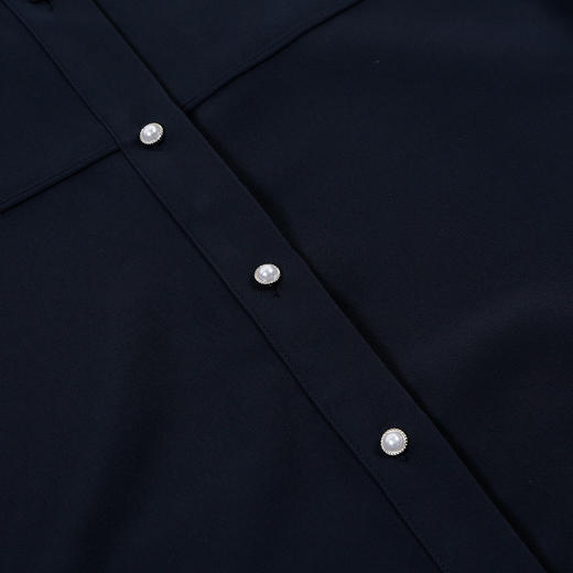 METTE22年春夏新品女士中长款连衣裙时尚系带收腰长袖雪纺衬衫裙 商品图3