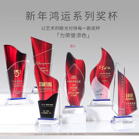 红色水晶奖杯定制创意高档大气新款荣誉奖牌优秀员工退伍休纪念品