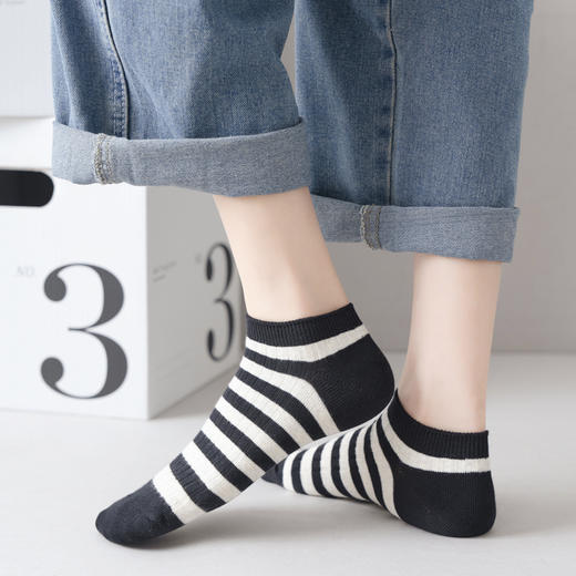 【女士粗条纹船袜】日式简约无印春夏款长绒棉双针条纹款女式高筒船袜良品休闲女袜 商品图14