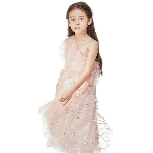 PureShare 蓬纱馆儿童礼服公主裙女童短袖钢琴演出服高端小女孩生日模特走秀-亮片斜肩礼服裙 商品图3