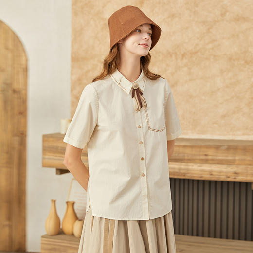 famecoco范可儿甜飒风女装衬衫夏季轻奢小众炸街上衣纯棉通勤F223BA005 商品图4