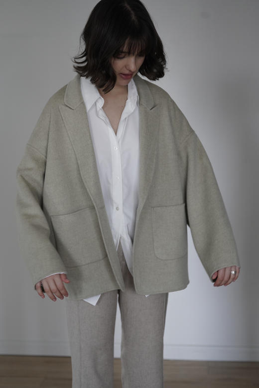 Puree｜#0315 羊绒羊毛混纺拼接设计oversized夹克 [黑 / 燕麦 / 绿] 商品图0