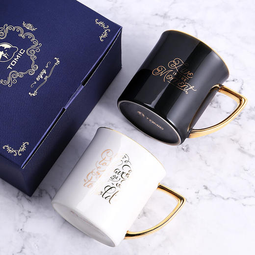 TOMIC特美刻茶杯陶瓷/马克杯 北欧风简约描金陶瓷马克杯创意情侣水杯早餐咖啡牛奶杯子 TC85001 300ml 白色 商品图6