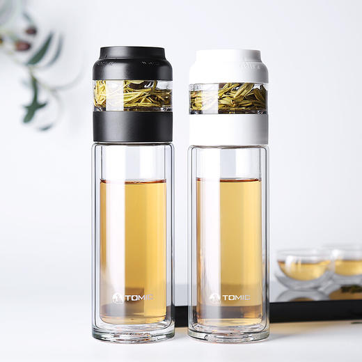 特美刻（TOMIC）玻璃杯双层玻璃杯男女士便携过滤水杯子茶水分离创意随手泡茶特美赢杯 TG82001 280ML 绅士黑 商品图2