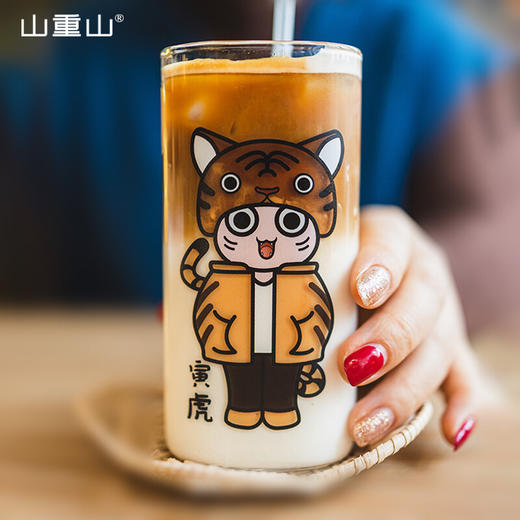 山重山（MOM）玻璃杯子女生水杯喝水牛奶杯家用网红咖啡杯 高颜值ins风 卯（兔）400ml耐高温可微波 商品图1