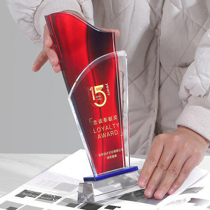红色水晶奖杯定制创意高档大气新款荣誉奖牌优秀员工退伍休纪念品 商品图3