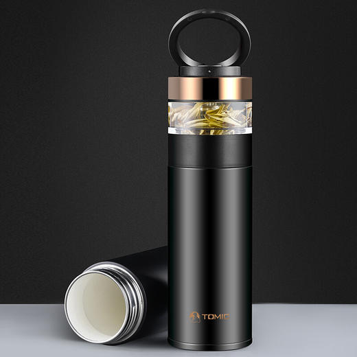 特美刻（TOMIC）商务保温杯男瓷化内胆茶水分离泡茶杯便携水杯子特美赢杯 TW60051 370ML 黑色瓷化胆 商品图5