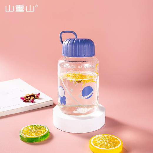 山重山水杯男女玻璃杯ins风高颜值可爱少女心夏季水杯便携女学生网红办公室随手杯 【发圆通】太空提手杯450ml 商品图3