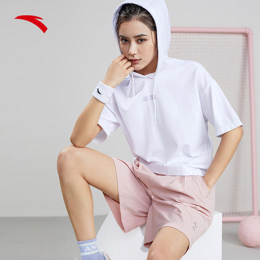安踏短袖女2022夏季新款连帽T恤运动上衣162227159-1 商品图1