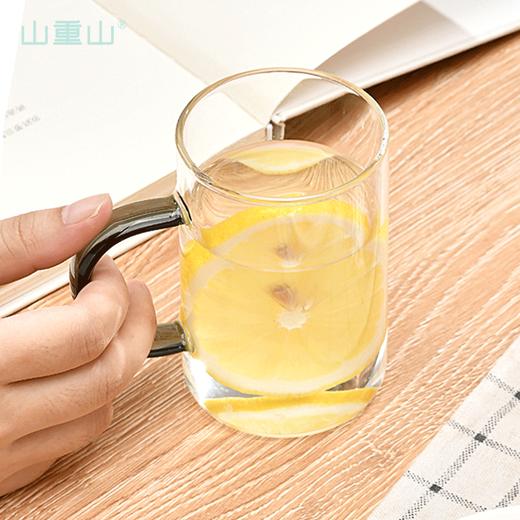 山重山玻璃杯水杯家用泡茶杯耐热高硼硅玻璃水杯六色把杯牛奶杯情侣杯 （圆通）蓝粉彩把2杯280ml 商品图5