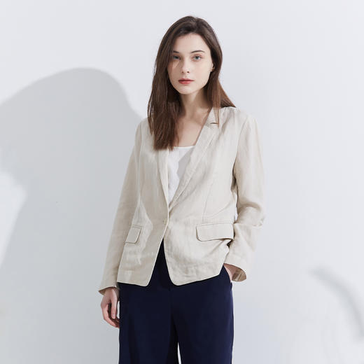 METTE22年春夏新品女士亚麻外套时尚通勤一粒扣长袖开衫百搭上衣 商品图1