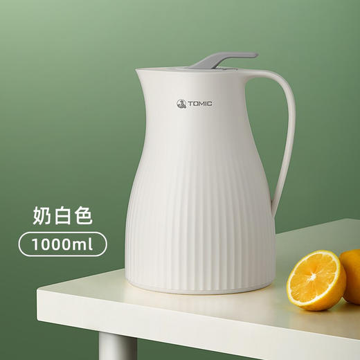 特美刻（TOMIC）保温壶家用办公热水瓶玻璃内胆真空保温水壶1L大容量开水瓶 TJ10008 白色 商品图0