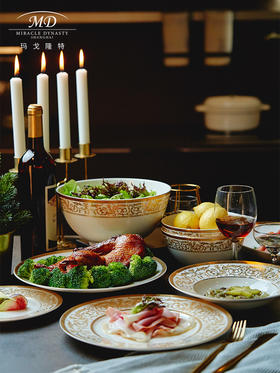 【6F】玛戈隆特 国瓷10人份骨瓷餐具套装家用奢华高档创意碗盘碟礼盒套装