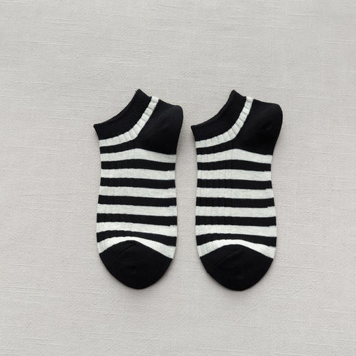 【女士粗条纹船袜】日式简约无印春夏款长绒棉双针条纹款女式高筒船袜良品休闲女袜 商品图1