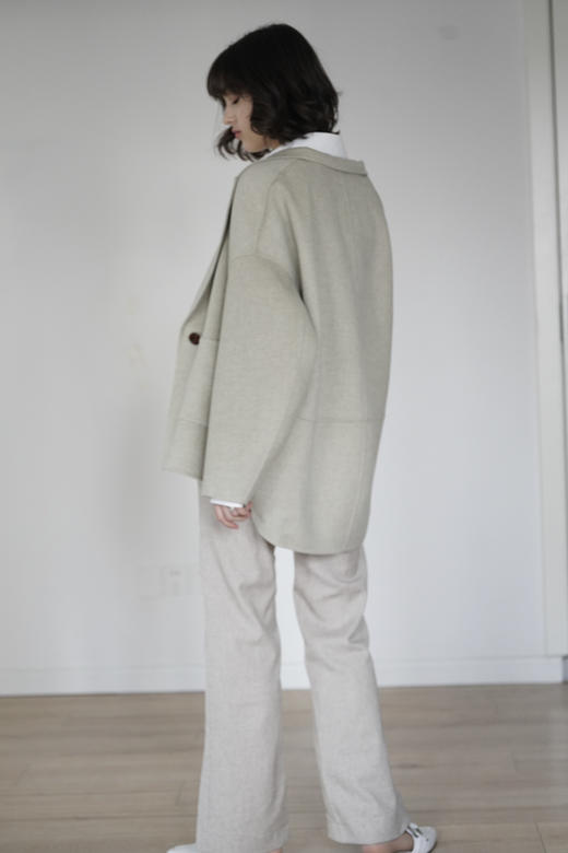 Puree｜#0315 羊绒羊毛混纺拼接设计oversized夹克 [黑 / 燕麦 / 绿] 商品图2