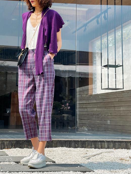 TYNVIE插袋9分萝卜裤-紫格纹 商品图5