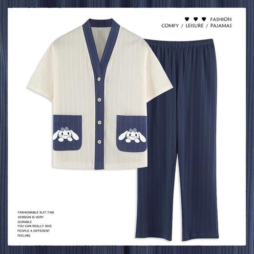 黛唯梵2022春秋新款睡衣女士夏季短袖长裤可爱卡通薄款学生家居服可外穿 商品图2