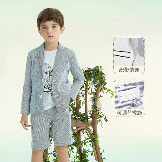 mettekids男童套装外套2022春秋新款男孩小西装洋气短裤儿童上衣 商品图2