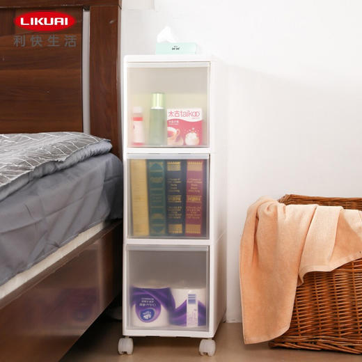 【6F】利快 抽屉式收纳柜日本进口like-it夹缝柜可移动带轮储物柜 三层255*465*830（外露轮）MS30 商品图1