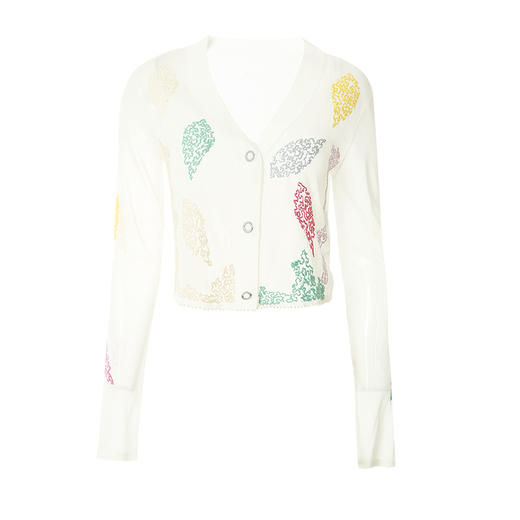 VIMAGE/纬漫纪夏季新款修身V领刺绣长袖针织衫开衫女V1701313 商品图5