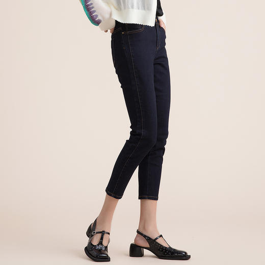 谜底2022夏季新款高腰紧身弹力牛仔裤女简约小脚裤长裤222MK0562 商品图1