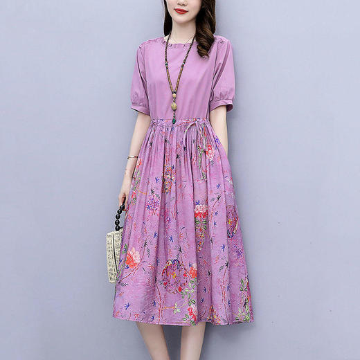 【OPP】 棉麻碎花拼接连衣裙女2022新款收腰显瘦气质减龄大码中长款a字裙 商品图3