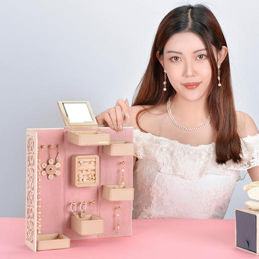 【6F】多样屋首饰盒收纳盒双开中式雕花耳钉环项链戒指盒婚庆新娘生日礼物 商品图5