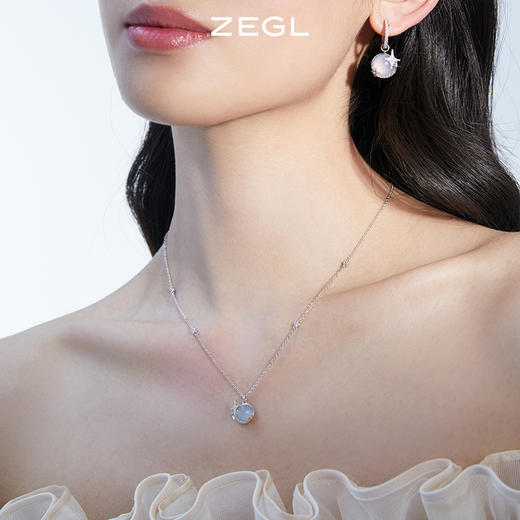 ZEGL设计师月光倾城系列925纯银四芒星项链女生小众猫眼石锁骨链 商品图5