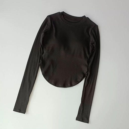 带胸垫螺纹显瘦运动长袖速干跑步网红弹力健身上衣修身T恤瑜伽服 商品图3