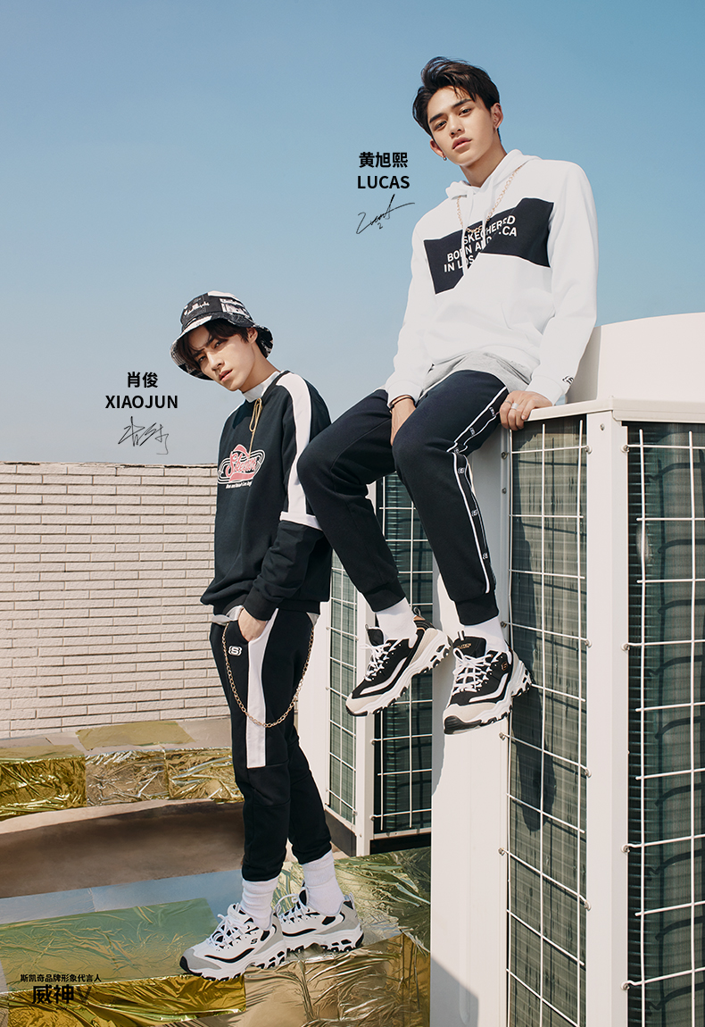 skechers斯凯奇男鞋款运动鞋缓震厚底熊猫鞋休闲鞋666114