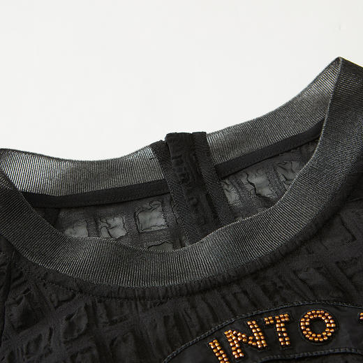 谜底2022夏季新简约复古图案刺绣圆领雪纺短袖上衣女222MS0555 商品图3