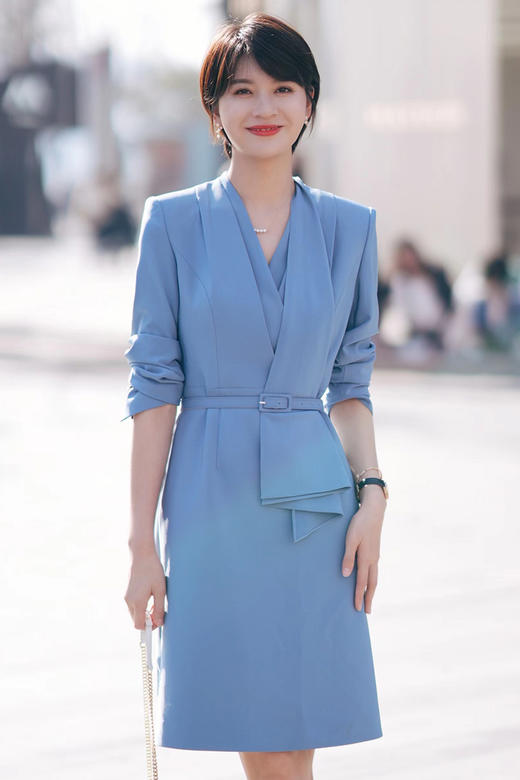 时尚简约轻奢气质大气连衣裙女中袖v领系带 商品图3