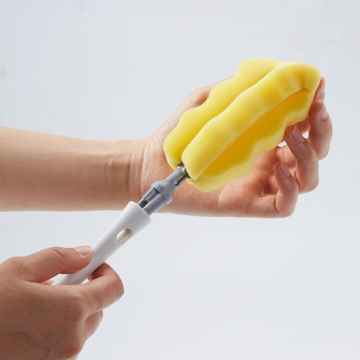 【6F】多样屋厨房用刷海绵刷茶杯刷洗杯子刷子玻璃杯清洁刷 长柄海绵杯刷/刷头可替换 商品图0