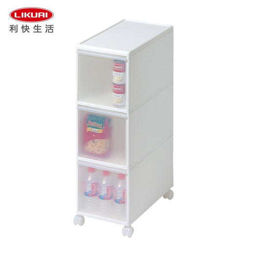【6F】利快 抽屉式收纳柜日本进口like-it夹缝柜可移动带轮储物柜 三层255*465*830（外露轮）MS30 商品图0