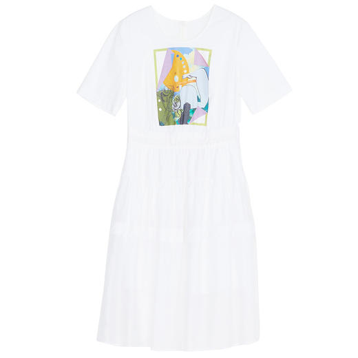 谜底2022夏季新款时髦通勤舒适拼接收腰圆领短袖连衣裙222ML0617 商品图4