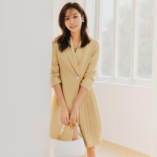 高端黄色连衣裙女春秋新款时尚ol不规则职业西装裙通勤 商品图2