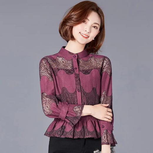 AHM-sscl1037新款时尚优雅气质立领长袖镂空蕾丝打底衫 商品图2